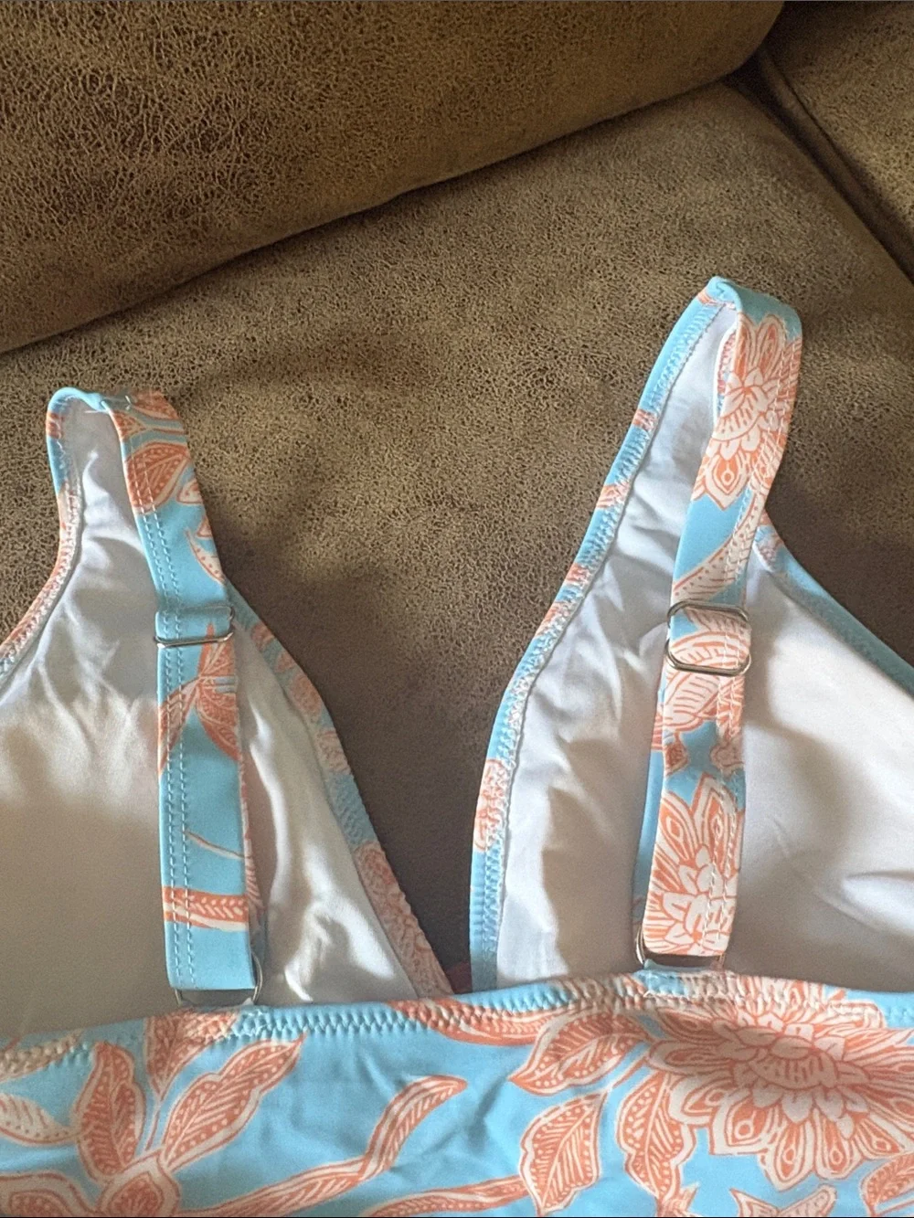 Light Blue Floral High-Waist Bikini Set with Ring Detail